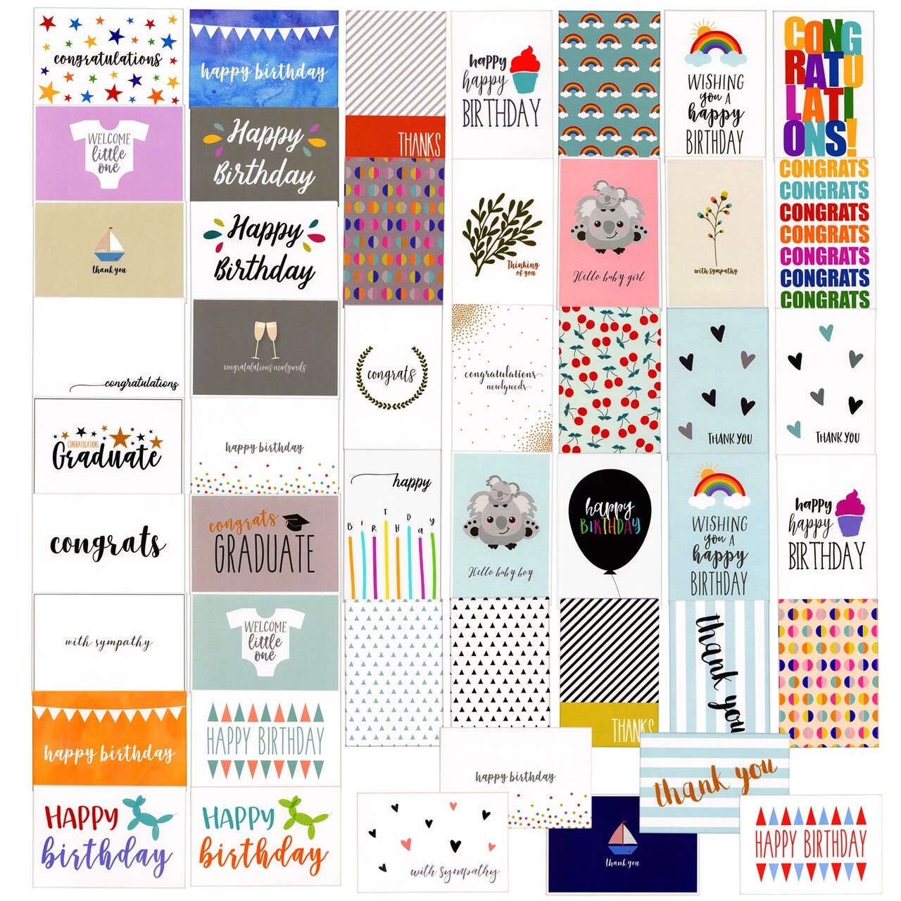 48 pack All Occasion Greeting Cards Box Set with Envelopes for Birthday, Wedding, Graduation, Congrats, Thank You, 48 Assorted Designs, Blank Inside (4x6 In)